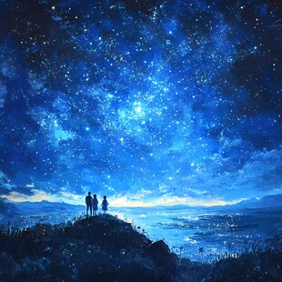 星空下的三人浪漫眺望