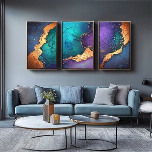 三联抽象画装饰的时尚客厅