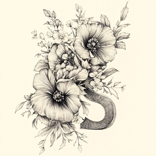 花卉装饰的字母S插画