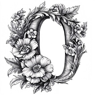 花卉环绕的艺术字母O