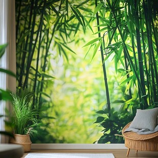 室内竹林风墙纸装饰效果