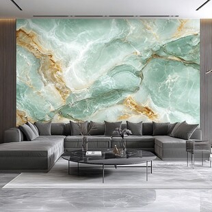 轻奢风绿金大理石客厅背景墙