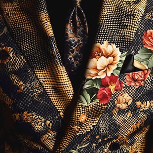 复古花卉图案男士西装细节