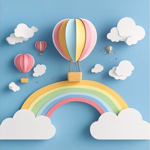 梦幻热气球飞越彩虹云端