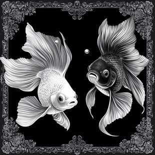 黑白双金鱼的优雅姿态