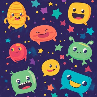 可爱卡通外星生物与星星