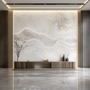 现代中式山水风客厅背景墙