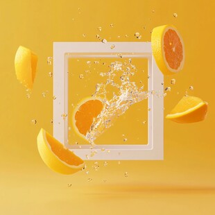 橙片飞溅的清新活力瞬间