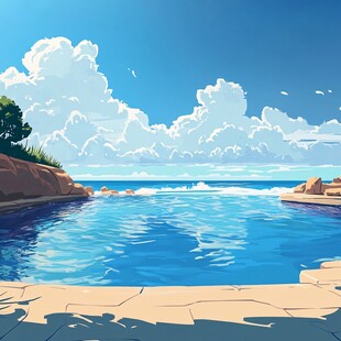 海边泳池的梦幻夏日风光