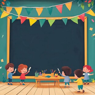 教室中的欢乐儿童活动场景