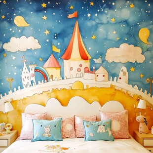 梦幻童话风儿童房背景墙