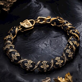 复古黑金花纹精美手链