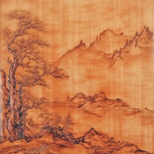 中式山水木纹艺术画