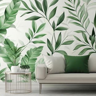 清新绿植风客厅装饰壁纸