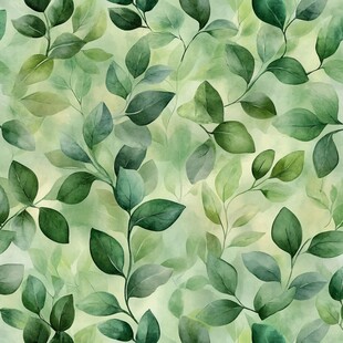 清新绿叶水彩无缝纹理图案