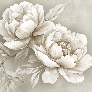 淡雅白牡丹花卉图案