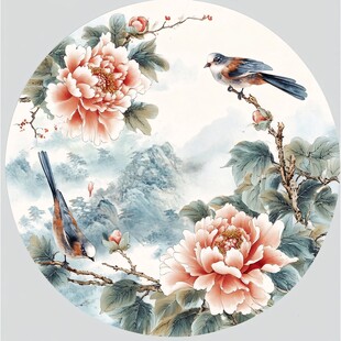 花鸟图 牡丹枝头双鸟栖