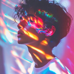 炫彩光影下的个性少年
