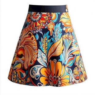 多彩花卉印花半身裙