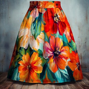 绚丽花卉图案半身裙