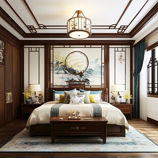 中式典雅卧室的温馨氛围