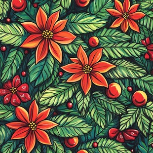 圣诞花卉绿植无缝图案