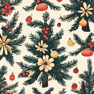 圣诞装饰松枝花卉图案