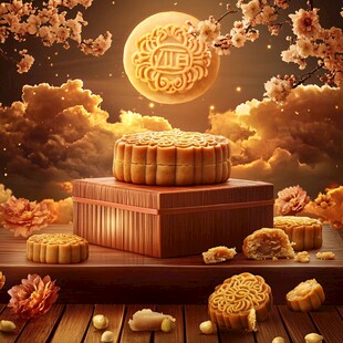 中秋月夜下的精美月饼