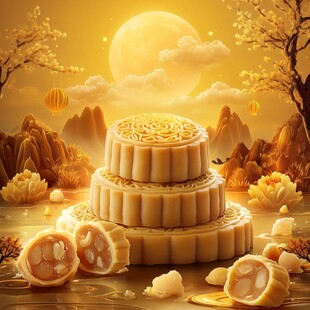 中秋佳节月饼与山水月色