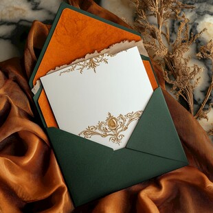 复古风绿色信封与精美卡片