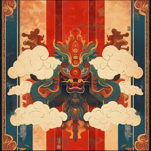 中式龙纹复古国风装饰画