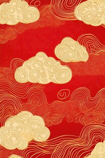 中式红底金云纹传统图案