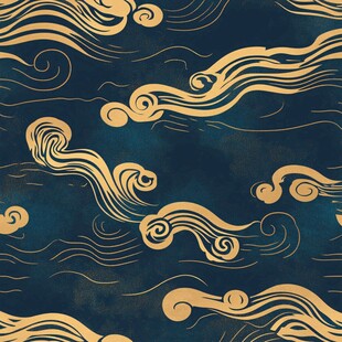 中式金蓝海浪纹图案背景