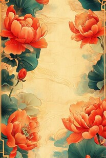 中式工笔风盛开的艳丽牡丹