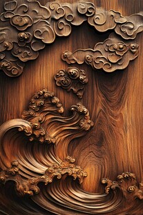 木雕海浪祥云精美艺术图景