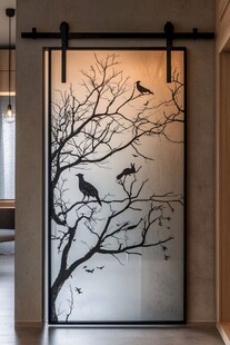 中式花鸟玻璃移门设计