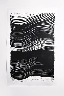 黑白波浪线条抽象艺术画