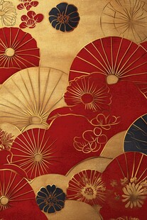 日式和风扇形花卉图案