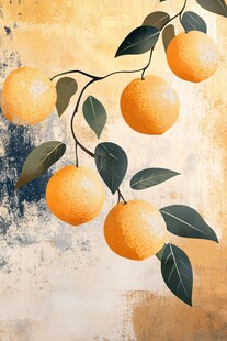 枝头黄橙 清新艺术风