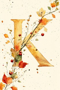 秋季花卉装饰的字母K