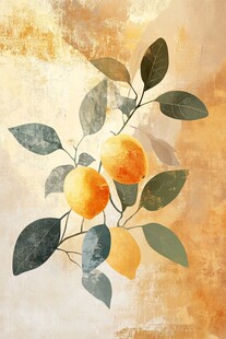手绘柠檬枝叶图
