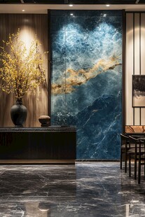 蓝金大理石背景墙客厅一角