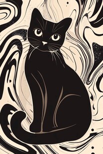 黑猫的奇幻抽象背景图案
