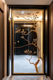 中式黑金雕花入户门设计