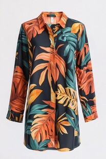 热带叶印花长袖衬衫
