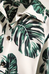热带叶印花白色衬衫