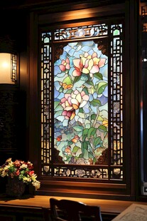 中式古典繁花玻璃雕花窗