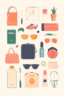 旅行必备物品插画集合
