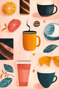 多彩饮品与美味甜点插画