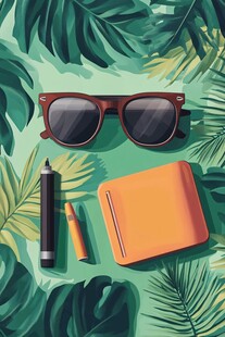 夏日出行小物与绿植环绕